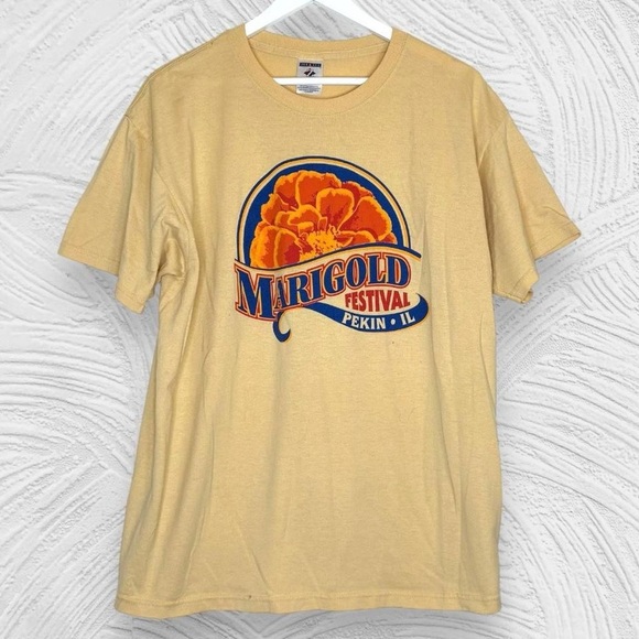 2000s Marigold Festival Pekin Illinois yellow flower tee size L - Picture 2 of 5